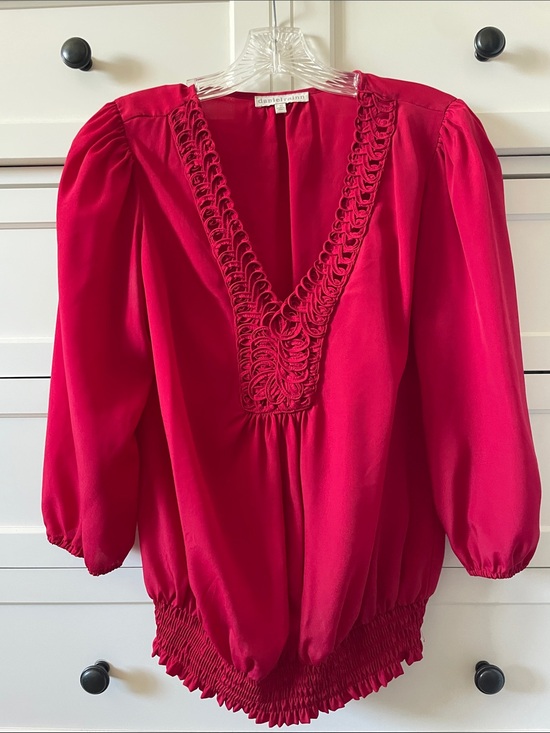 Daniel Rainn Tops - Daniel Rainn Red Deep V Blouse with Decorative Trim | Business Casual Blouse | M